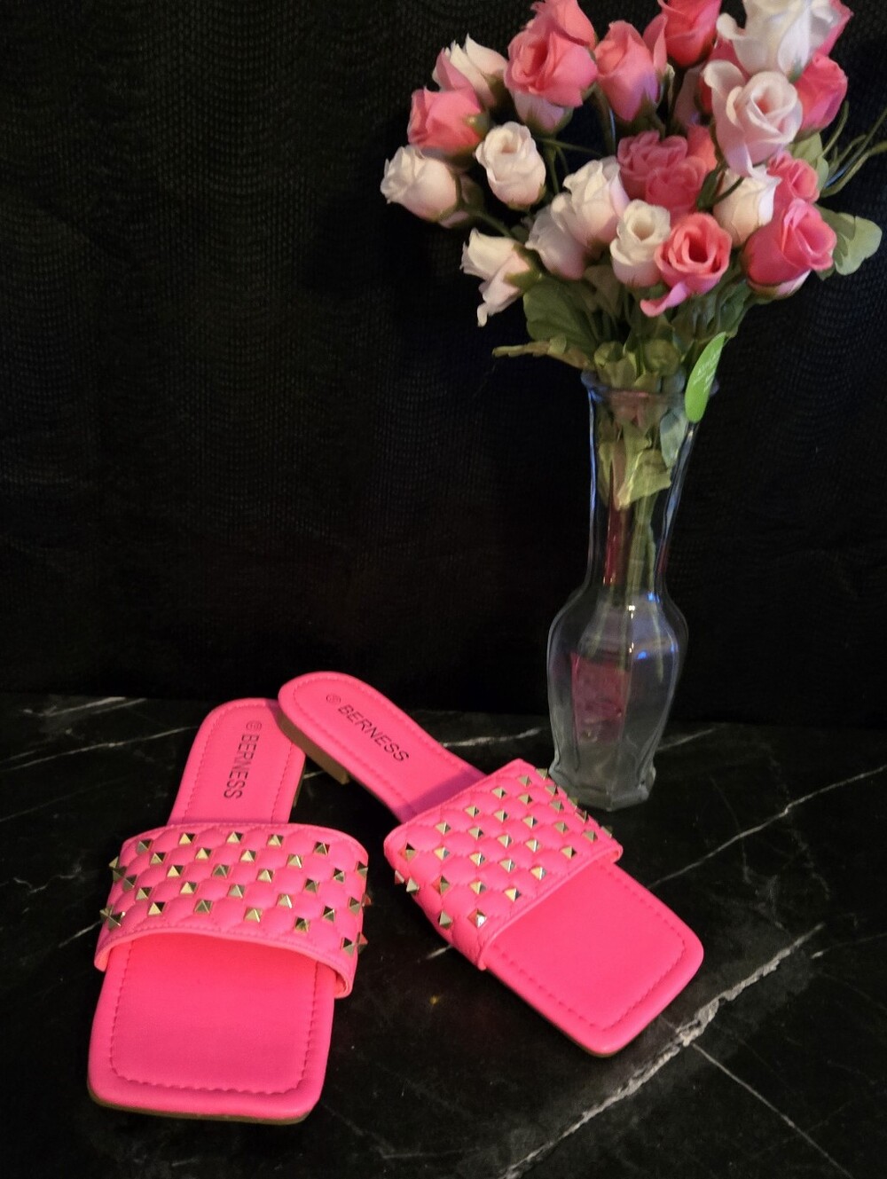 Hot Pink Studded Slide Sandals